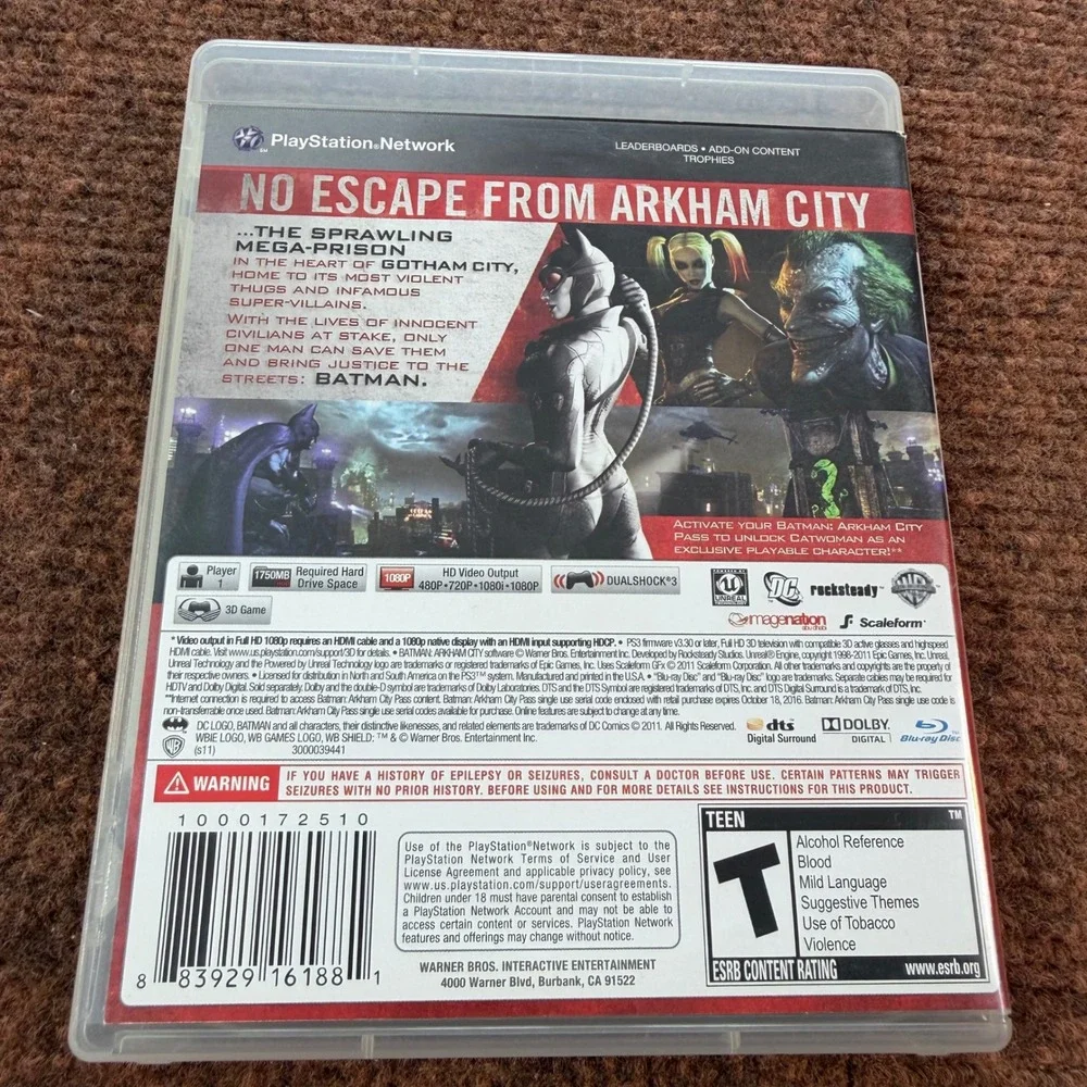 Batman Arkham City Sony PlayStation 3 PS3 Game Action Adventure WB DC Comics